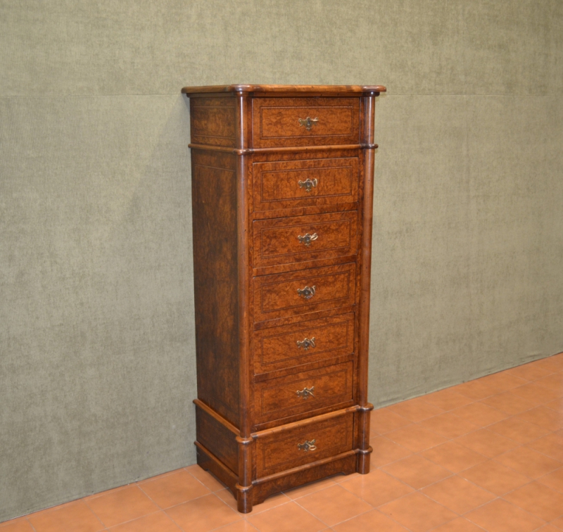 Settimanale radica di frassino con filetti sui cassetti e sul piano superiore,  ART SET 04