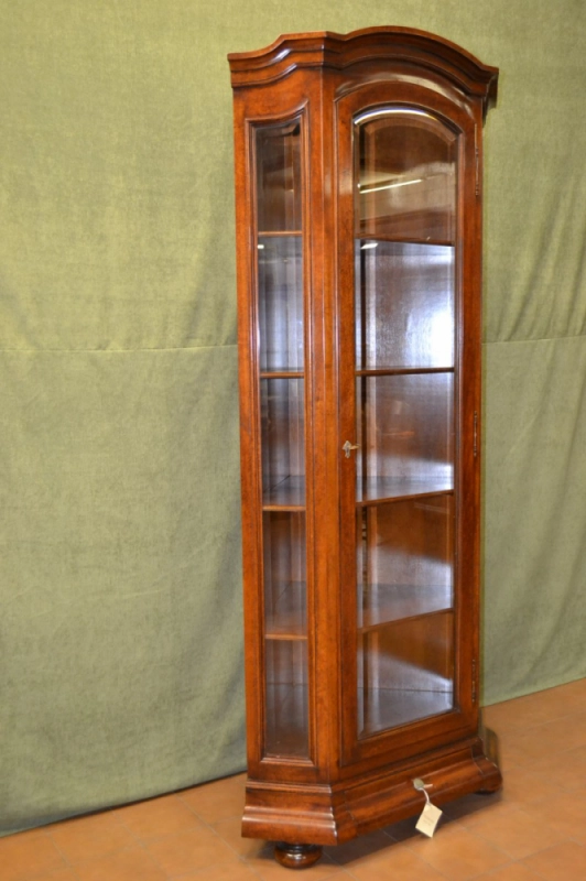 Angoliera - Vetrina ad angolo con 1 anta in vetro e cassetto sagomato in legno di acero ART ANG 06