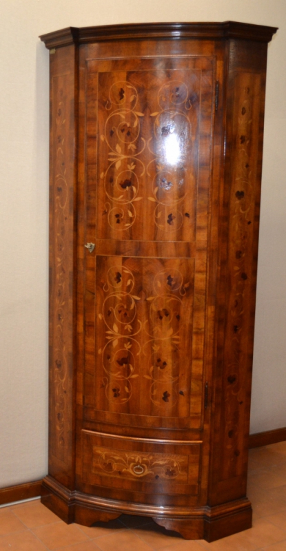Angoliera - Curved corner cabinet in veneered walnut wood with inlays ART ANG 43