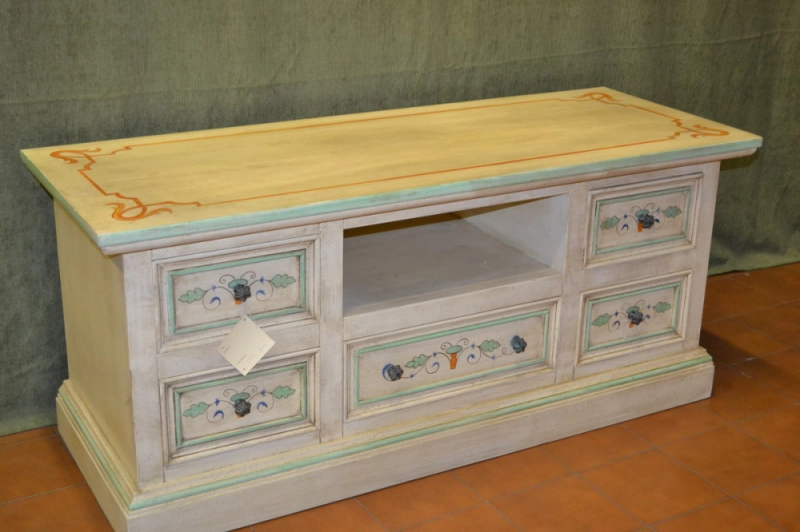 Solid lime wood chest with 5 drawers and 1 open compartment hand lacquered ART CAS 14