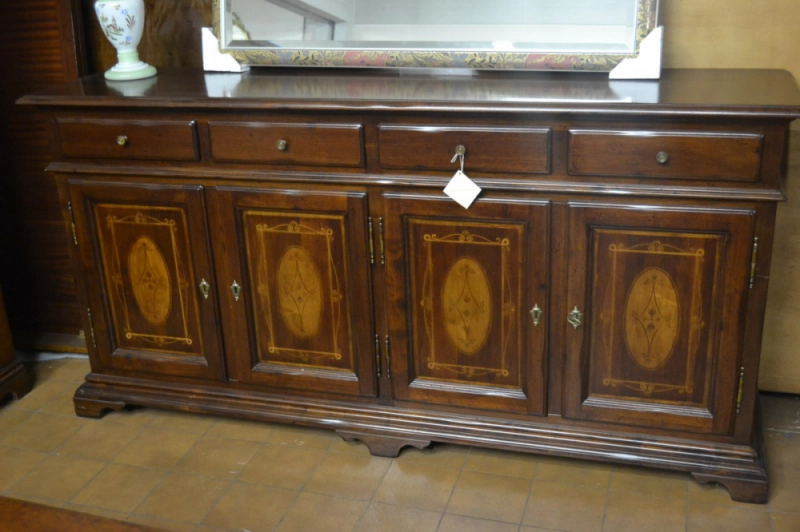 Credenza 4 ante 4 cassetti in legno di noce massello con intarsi ART CRE 4P- 16