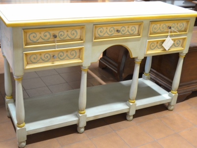 Consolle da entrata o retro divano in legno di noce massello con gambe tornite e  5 cassetti ART CON 30 - foto 2