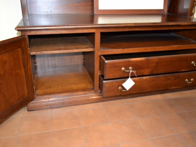 Libreria porta TV in legno di noce , base con 1 anta, 2  cassetti e vano a giorno, alzata a giorno ART  LIB 01 - foto 2