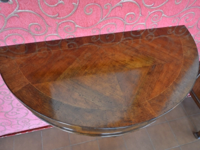 Consolle tonda da parete in legno di noce massello  con piano lastronato  ART  CON 22 - foto 2