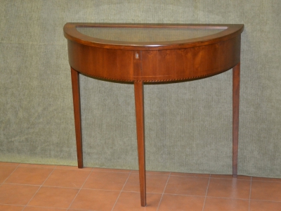 Consolle tonda porta oggetti in legno di noce  con piano apribile in vetro ART CON 29 - foto 1