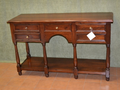 Consolle da entrata o retro divano in legno di noce massello con gambe tornite e  5 cassetti ART CON 30 - foto 1